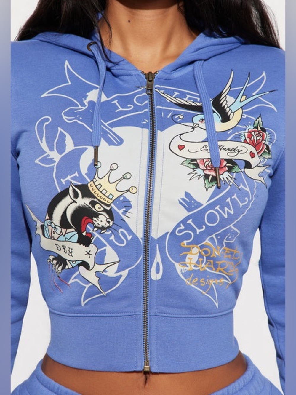 Ed Hardy Women's Free Bird Zip Cropped Hoodie Medium